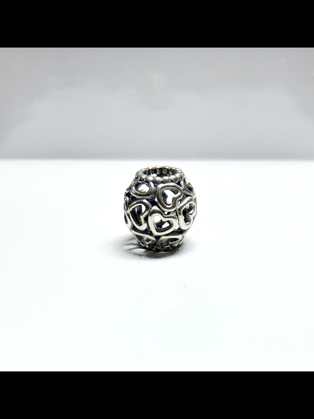 Pandora Sterling Silver  925 Open Heart Barrel Charm - Silver